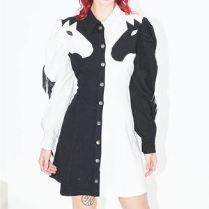DUELING HORSES LINEN MINI DRESS